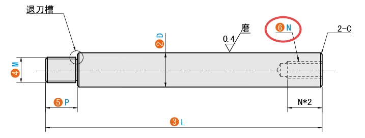 N（右端面螺紋孔）