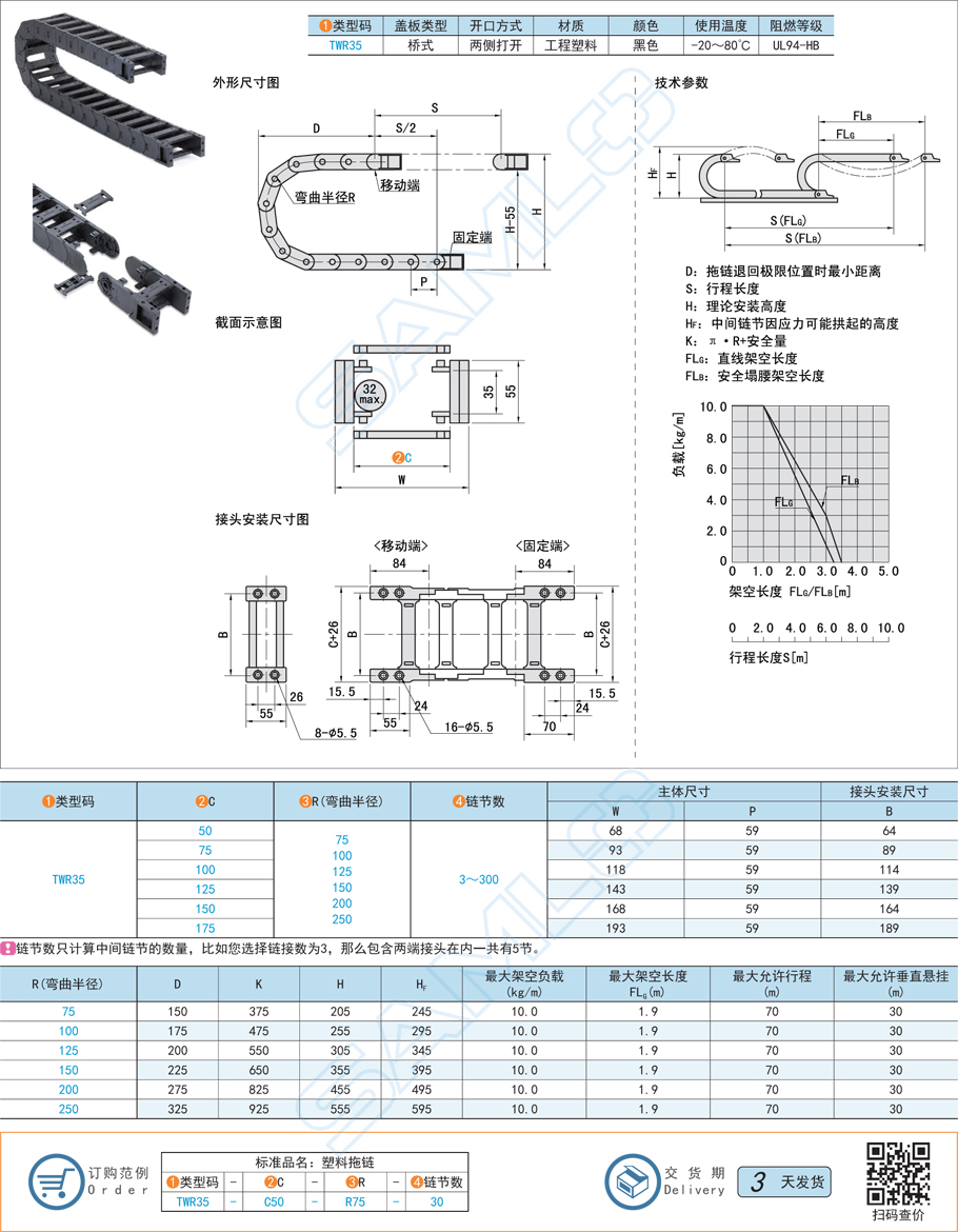 坦克鏈,拖鏈-內(nèi)高35兩側(cè)打開(kāi)型,電纜保護(hù)鏈規(guī)格參數(shù)尺寸