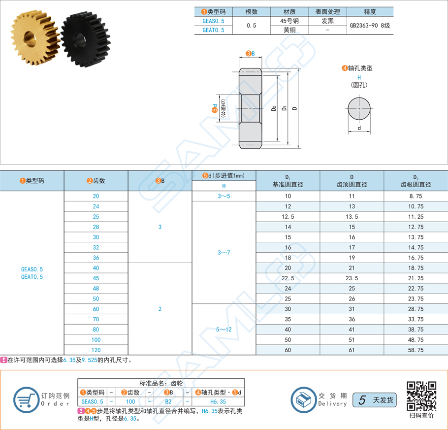 直齒輪-壓力角20°模數(shù)0.5規(guī)格參數(shù)尺寸