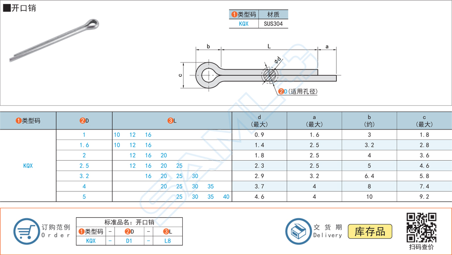 開(kāi)口銷KQX規(guī)格參數(shù)尺寸材質(zhì)