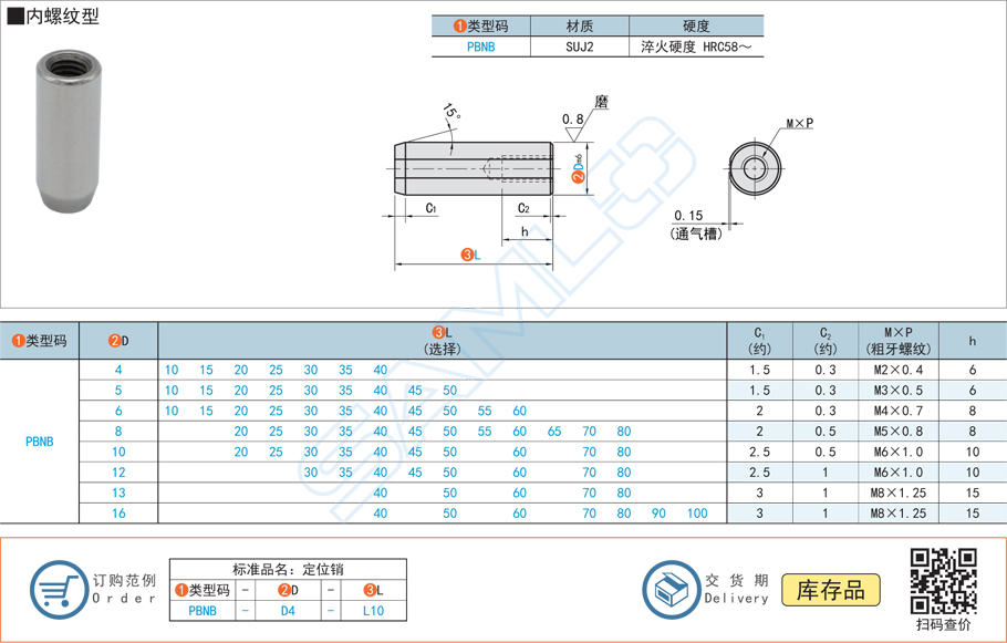 標準定位銷-內(nèi)螺紋型圓柱銷規(guī)格參數(shù)尺寸材質(zhì)