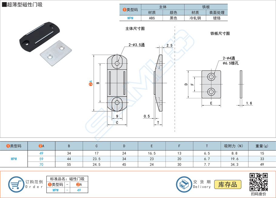 超薄型磁性門(mén)吸門(mén)扣門(mén)碰MPM規(guī)格參數(shù)尺寸材質(zhì)